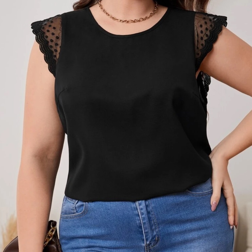 Plus Swiss Dot Ruffle Blouse - Picture 6 of 14